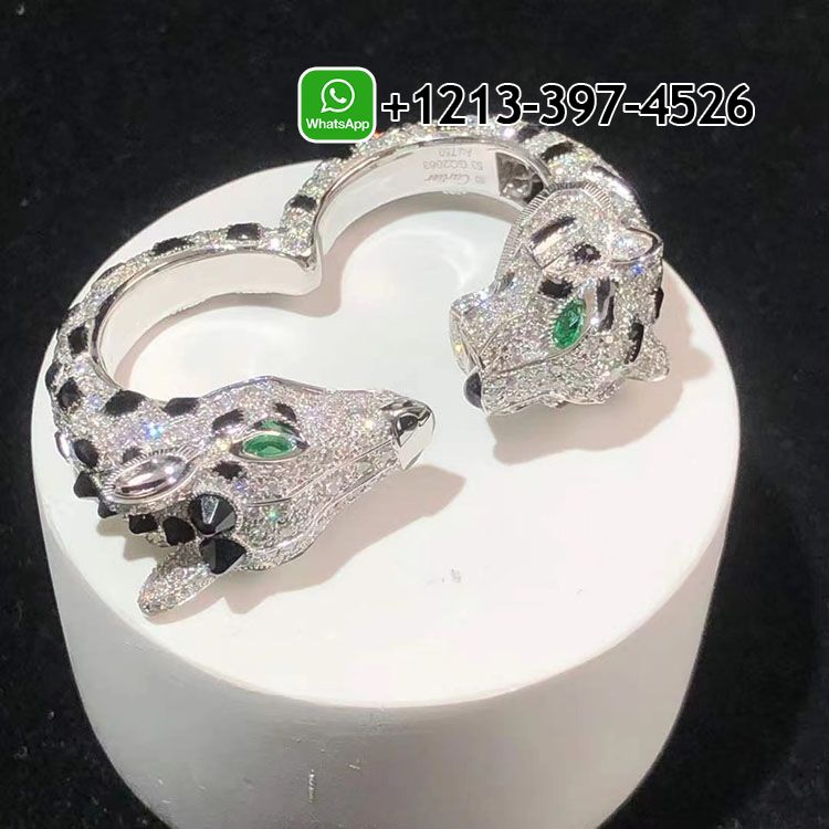 laepnfe4xak Custom Made Best Quality 1:1 Indomptables de Cartier Tiger and Giraffe two-finger 18k White Gold Onyx Diamonds Ring - High Quality 18k Gold and Diamond Luxury Distinctive Collection Designer Jewelry Customized Factory Price - Image 2