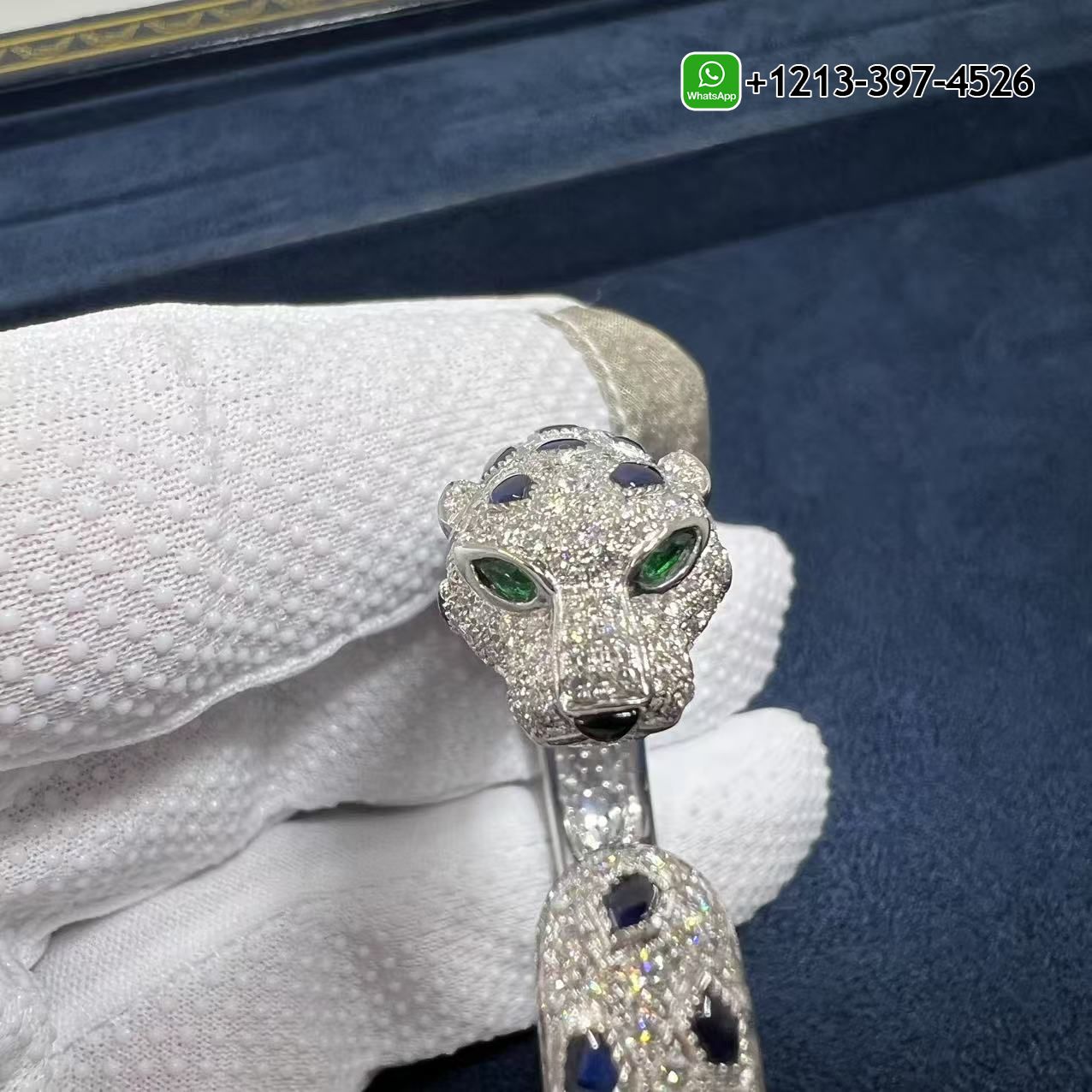 lf32q1ayib3 Best Sellers 1:1 Quality Cheap Custom Made Cartier 18k White Gold Full Pave Diamonds Sapphires Emerald Onyx Panthere de Cartier Bracelet - High Quality 18k Gold and Diamond Luxury Distinctive Collection Designer Jewelry Customized Factory Price - Image 7