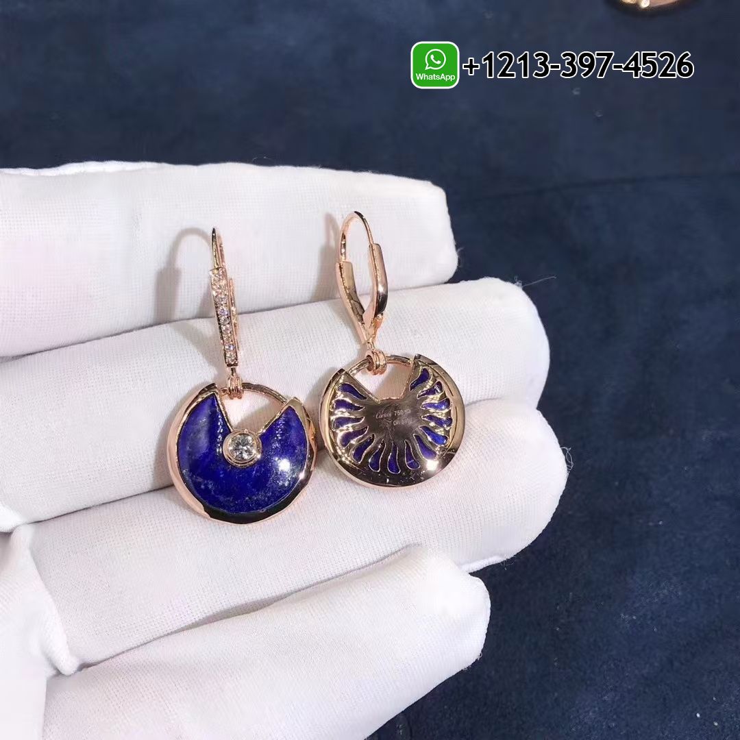 lfz020pfsc5 Custom Made Best Sellers Quality 1:1 Cartier Amulette Lapis Lazuli Diamond 18 Karat Rose Gold Dangle Earrings - High Quality 18k Gold and Diamond Luxury Distinctive Collection Designer Jewelry Customized Factory Price - Image 4