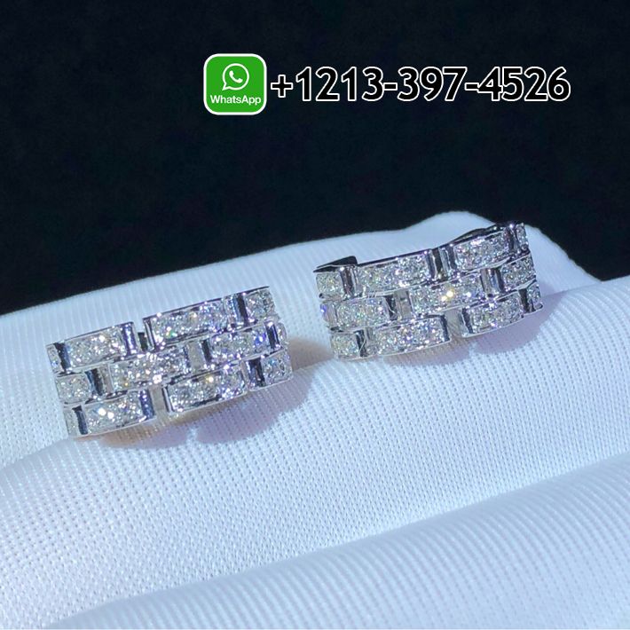 lgtvkumepay Custom Made Best Sellers Quality 1:1 Cartier 18k White Gold 3 Diamond-paved Rows Maillon Panthère Earrings - High Quality 18k Gold and Diamond Luxury Distinctive Collection Designer Jewelry Customized Factory Price - Image 3