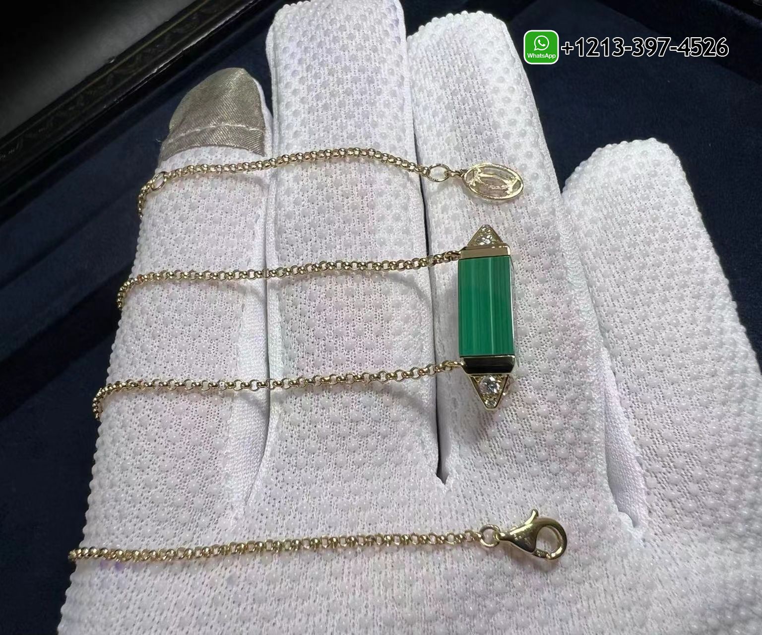 lh54bc0rs1y Custom Made Best Sellers Quality 1:1 Copy Cartier 18K Yellow Gold Diamond & Malachite Medium Model Les Berlingots de Cartier Necklace - High Quality 18k Gold and Diamond Luxury Distinctive Collection Designer Jewelry Customized Factory Price - Image 5