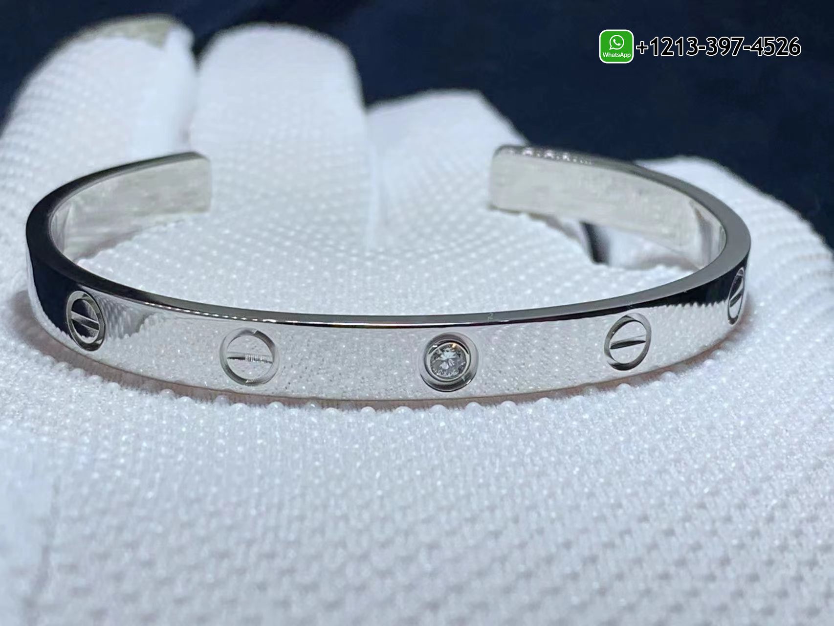 ll2pljqfjs3 Custom Made Best Quality 1:1 Cartier 18K White Gold 1 Diamond LOVE Cuff Bracelet - High Quality 18k Gold and Diamond Luxury Distinctive Collection Designer Jewelry Customized Factory Price - Image 8