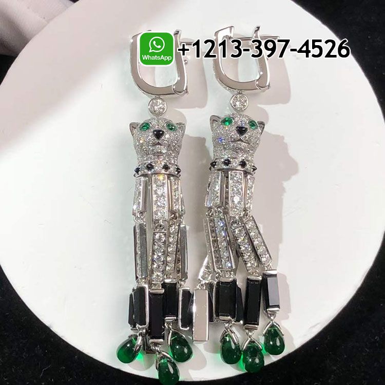 lm34sn5251q Best Sellers 1:1 Quality Cheap Custom Made Panthere de Cartier 18k White Gold Pave Diamond Onyx Emeralds Tassels Earrings - High Quality 18k Gold and Diamond Luxury Distinctive Collection Designer Jewelry Customized Factory Price - Image 12