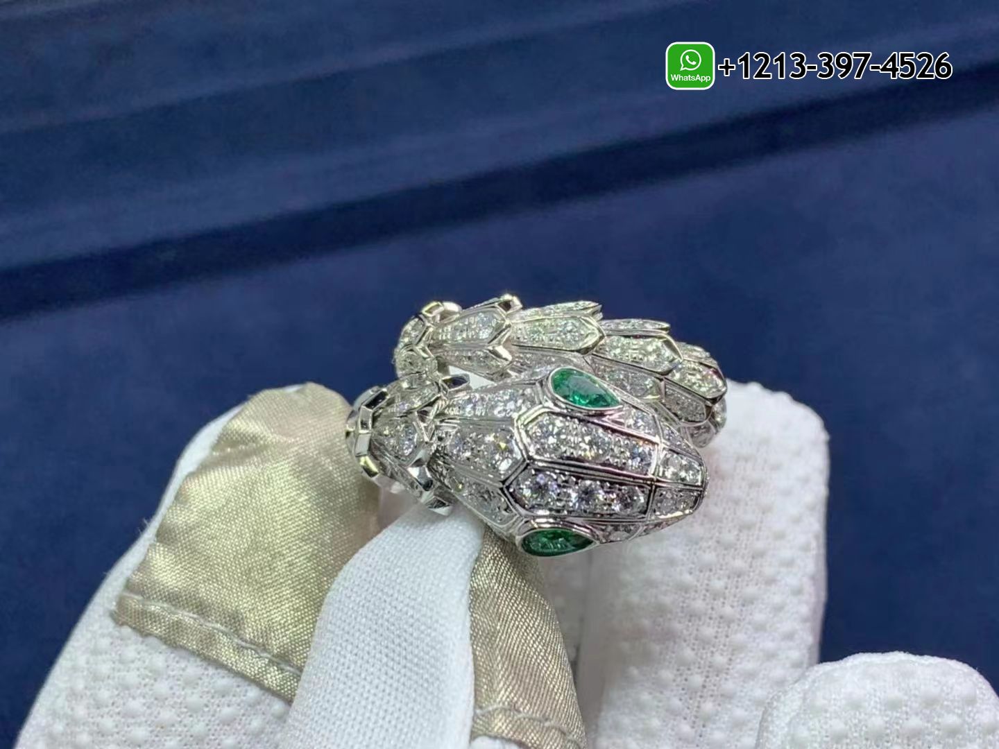 m0rl2brqjuo Custom Made Best Quality 1:1 Cheap Bvlgari Serpenti Ring 18k White Gold with Pavé Diamonds, Emerald Eyes - High Quality 18k Gold and Diamond Luxury Distinctive Collection Designer Jewelry Customized Factory Price - Image 4