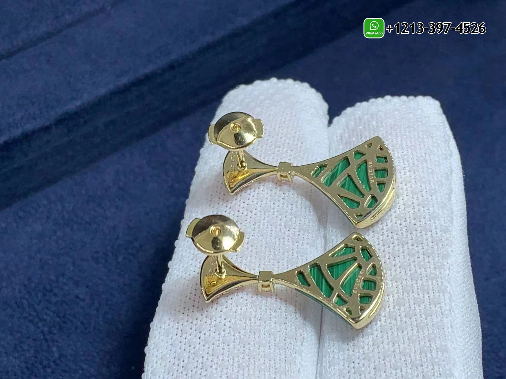 mjvr0wiv2co Custom Made Best Quality 1:1 Copy Bvlgari Diva’s Dream 18K Yellow Gold Malachite and Diamond Earrings - High Quality 18k Gold and Diamond Luxury Distinctive Collection Designer Jewelry Customized Factory Price - Image 3
