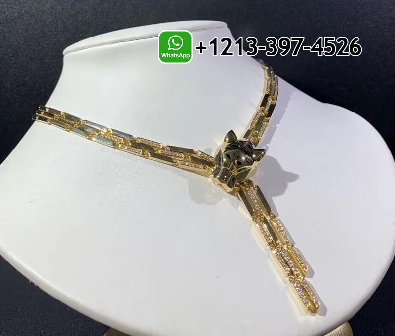 mkhpltaeomu Best Sellers 1:1 Quality Cheap Custom Made Cartier Panther 18k Yellow Gold Diamond Peridot Onyx Lacquer Tassel Necklace - High Quality 18k Gold and Diamond Luxury Distinctive Collection Designer Jewelry Customized Factory Price - Image 2
