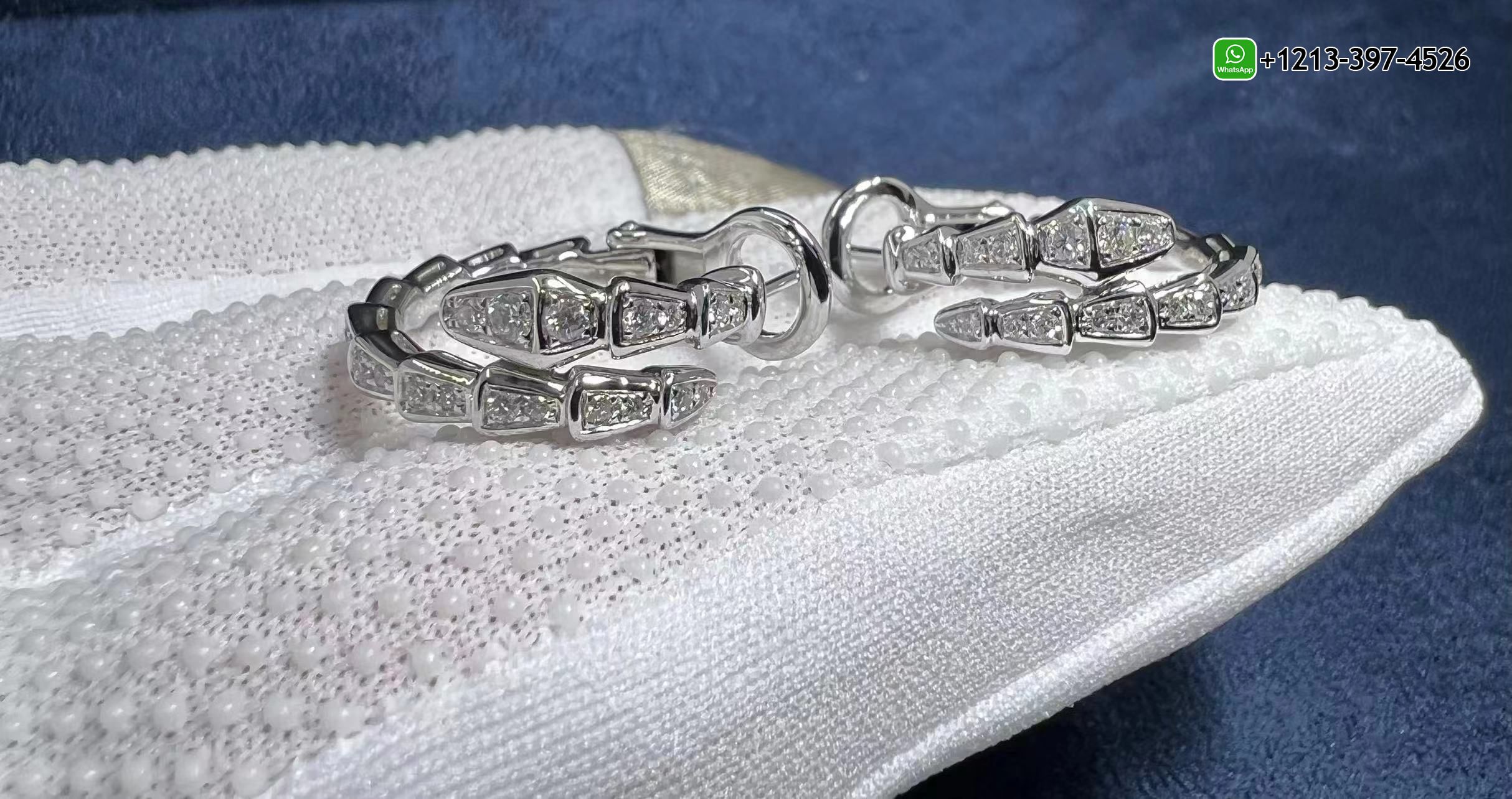 mlcjk0p40aa Best Sellers 1:1 Quality Cheap Custom Made Bvlgari Serpenti Viper Full Pave Diamond 18k White Gold Hoop Earrings - High Quality 18k Gold and Diamond Luxury Distinctive Collection Designer Jewelry Customized Factory Price - Image 5