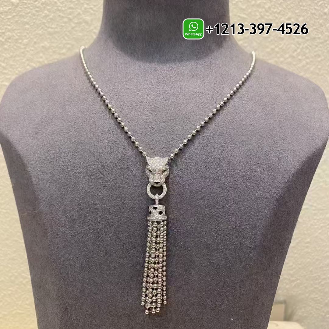 Custom Made Best Sellers Quality 1:1 Cartier Panthère de Cartier 18K White Gold Diamond Tassels Necklace - High Quality 18k Gold and Diamond Luxury Distinctive Collection Designer Jewelry Customized Factory Price Muiu1oliyu0