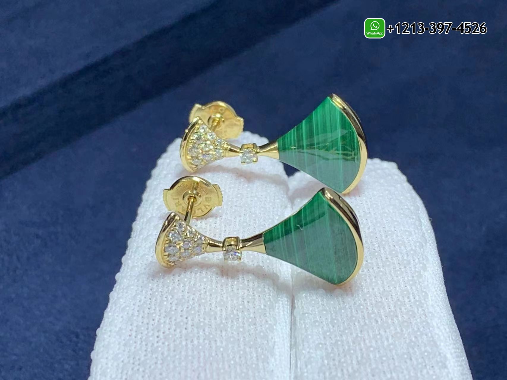 myhvz0jyoak Custom Made Best Quality 1:1 Copy Bvlgari Diva’s Dream 18K Yellow Gold Malachite and Diamond Earrings - High Quality 18k Gold and Diamond Luxury Distinctive Collection Designer Jewelry Customized Factory Price - Image 2