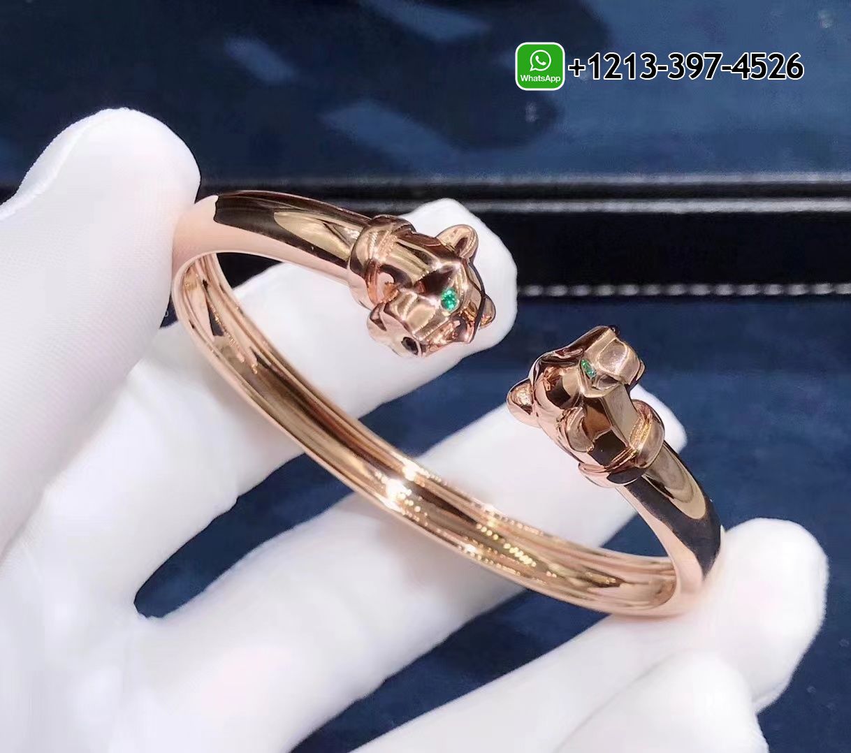 n10kqac3bos Custom Made Best Quality 1:1 Cartier Panthere de Cartier Tsavorite Onyx Pure 18K Rose Gold Open Cuff Bracelet - High Quality 18k Gold and Diamond Luxury Distinctive Collection Designer Jewelry Customized Factory Price - Image 3