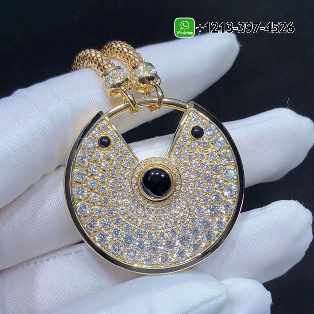 n2at251kwvi Custom Made Best Quality 1:1 Cartier Amulette De Cartier 18K Yellow Gold Diamonds Onyx Large Model Necklace - High Quality 18k Gold and Diamond Luxury Distinctive Collection Designer Jewelry Customized Factory Price