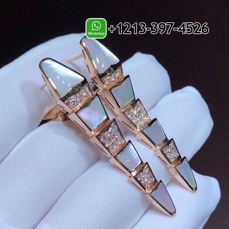 n4adlq0afu3 Custom Made Best Quality 1:1 Bvlgari Serpenti Viper 18k Rose Gold Diamond & Mother of Pearl Earrings - High Quality 18k Gold and Diamond Luxury Distinctive Collection Designer Jewelry Customized Factory Price - Image 6
