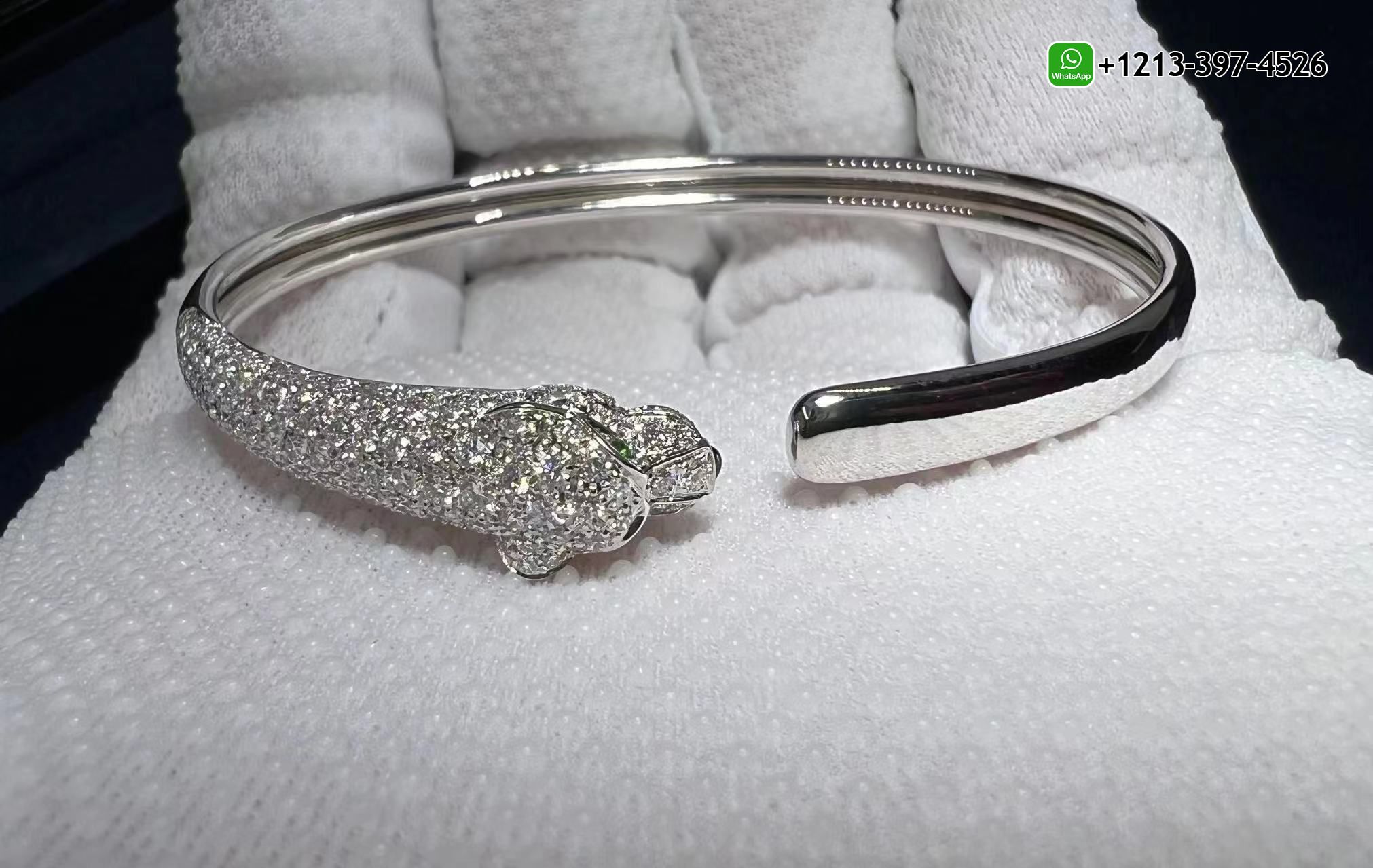 ncwlf01iqjx Best Sellers 1:1 Quality Cheap Custom Made Panthère de Cartier 18k White Gold Onyx, Emeralds, Half Diamond Paved Bracelet - High Quality 18k Gold and Diamond Luxury Distinctive Collection Designer Jewelry Customized Factory Price - Image 2