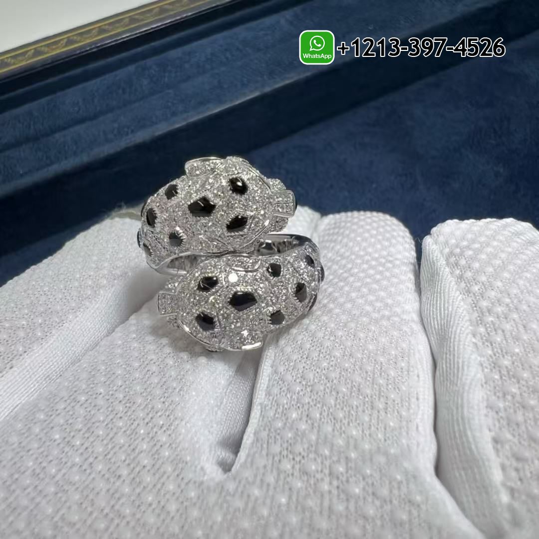 neubu2eclpe Custom Made Best Sellers Quality 1:1 Cartier Panthère de Cartier Double Heads 18k White Gold Onyx Diamonds Ring - High Quality 18k Gold and Diamond Luxury Distinctive Collection Designer Jewelry Customized Factory Price - Image 5