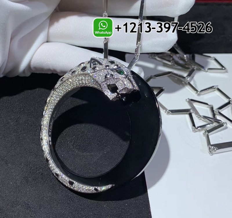 nhgsiftuhg2 Custom Made Best Quality 1:1 Panthere de Cartier 18k White Gold Pave Diamond Onyx Emeralds Black Ceramic Necklace - High Quality 18k Gold and Diamond Luxury Distinctive Collection Designer Jewelry Customized Factory Price - Image 2