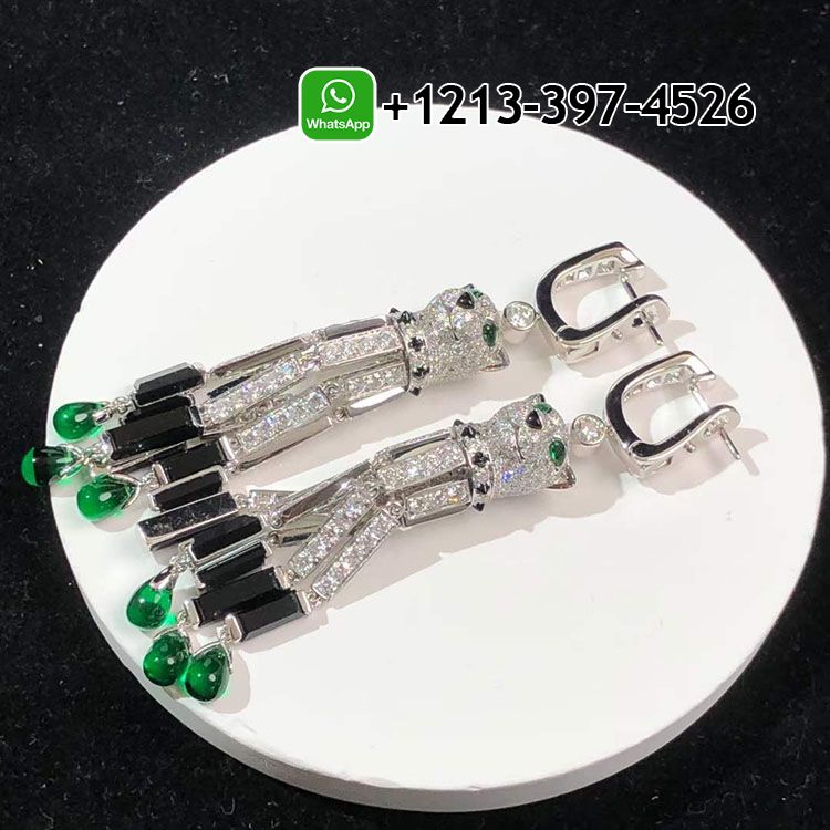 njn3i5lcs0r Best Sellers 1:1 Quality Cheap Custom Made Panthere de Cartier 18k White Gold Pave Diamond Onyx Emeralds Tassels Earrings - High Quality 18k Gold and Diamond Luxury Distinctive Collection Designer Jewelry Customized Factory Price - Image 15