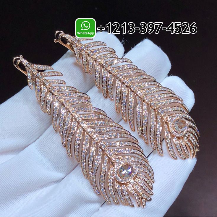 Custom Made Boucheron Plume de Paon 18k Rose Gold Pave Diamond Feather Pendant Earrings - High Quality 18k Gold and Diamond Luxury Distinctive Collection Designer Jewelry Customized Factory Price Nkznvm2sziq