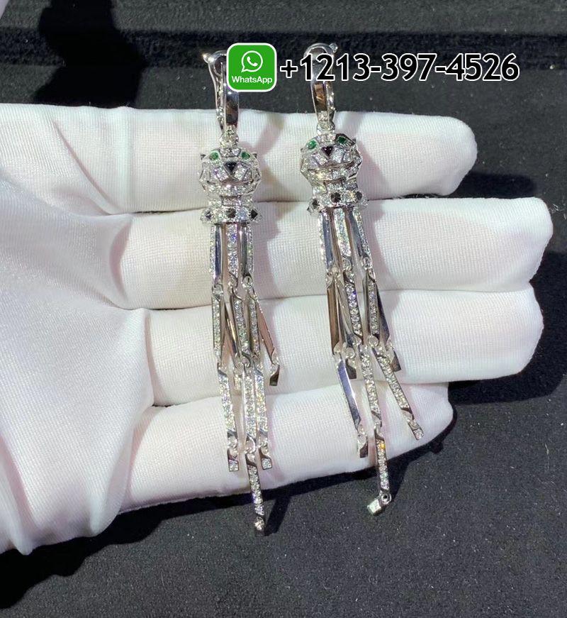 nt4qhu2gz5e Custom Made Best Quality 1:1 Cartier 18k White Gold Panthere de Cartier Diamonds Tassels Earrings - High Quality 18k Gold and Diamond Luxury Distinctive Collection Designer Jewelry Customized Factory Price - Image 5