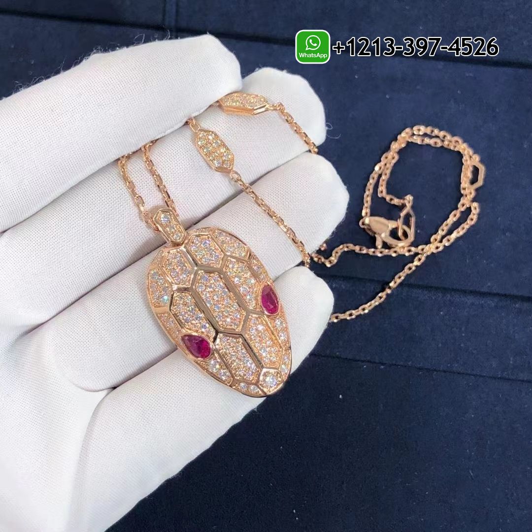ntzqstfztzc Custom Made Best Quality 1:1 Bulgari Serpenti Rubellite Eyes Pave 18K Rose Gold Diamonds Necklace - High Quality 18k Gold and Diamond Luxury Distinctive Collection Designer Jewelry Customized Factory Price - Image 2