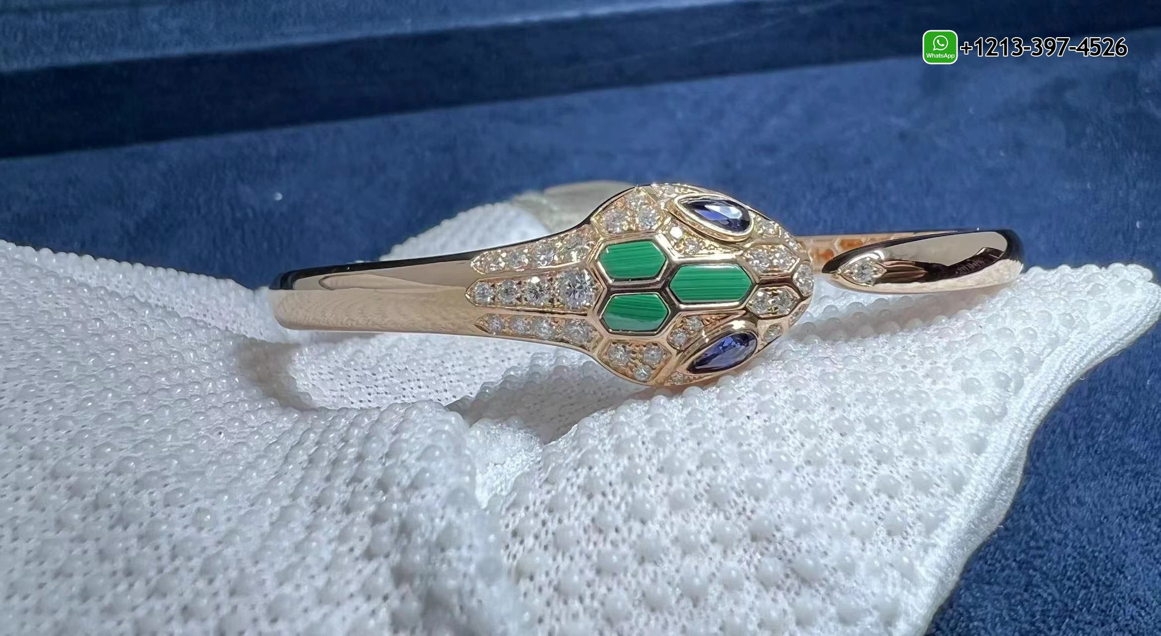 nu1wr3sz21r Custom Made Best Sellers Quality 1:1 Copy Bvlgari Serpenti 18k Rose Gold Blue Sapphire, Malachite & Pave Diamond Bracelet - High Quality 18k Gold and Diamond Luxury Distinctive Collection Designer Jewelry Customized Factory Price - Image 5