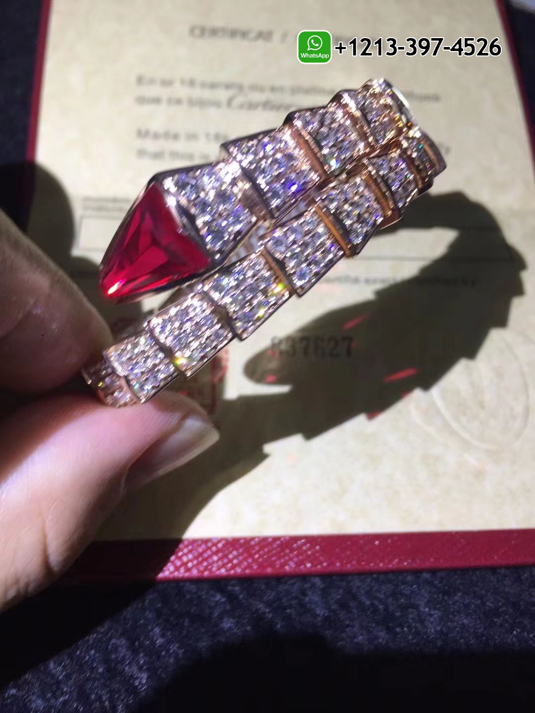 nwaucy1zy51 Custom Made Best Quality 1:1 Bvlgari Serpenti Viper 18k Rose Gold Full Pavé Piamonds and Rubellite One-coil Bracelet - High Quality 18k Gold and Diamond Luxury Distinctive Collection Designer Jewelry Customized Factory Price - Image 2