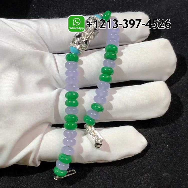 Custom Made Best Sellers Quality 1:1 Cartier High Jewellery 18K White Gold Chalcedony Skarn Turquoise Emeralds Diamonds Art-Deco Inspired Bracelet - High Quality 18k Gold and Diamond Luxury Distinctive Collection Designer Jewelry Customized Factory Price