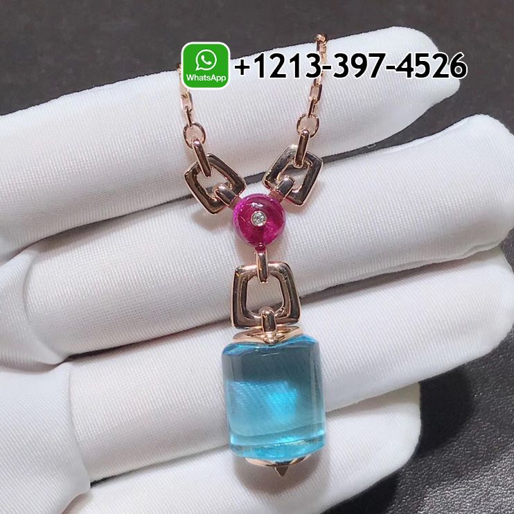o2maurhyqli Bvlgari Mvsa Necklace in 18 Kt Pink Gold with Blue Topaz Rubellite Beads and Diamond - High Quality 18k Gold and Diamond Luxury Distinctive Collection Designer Jewelry Customized Factory Price - Image 5