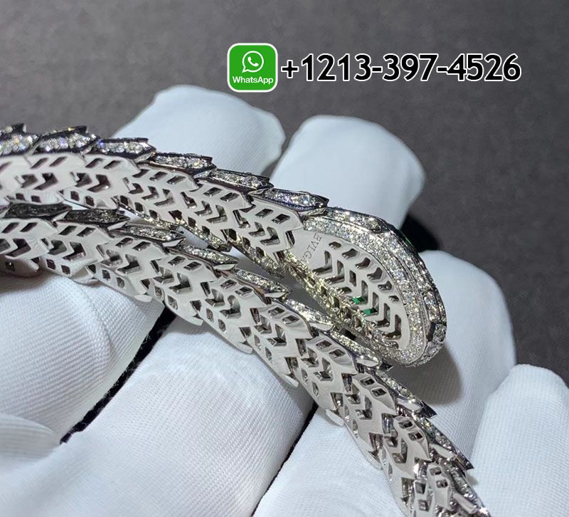 o4gajzdlpv2 Best Sellers 1:1 Quality Cheap Custom Made Bvlgari Serpenti 18k White Gold Pave Diamond & Emerald Eyes Bracelet - High Quality 18k Gold and Diamond Luxury Distinctive Collection Designer Jewelry Customized Factory Price - Image 4