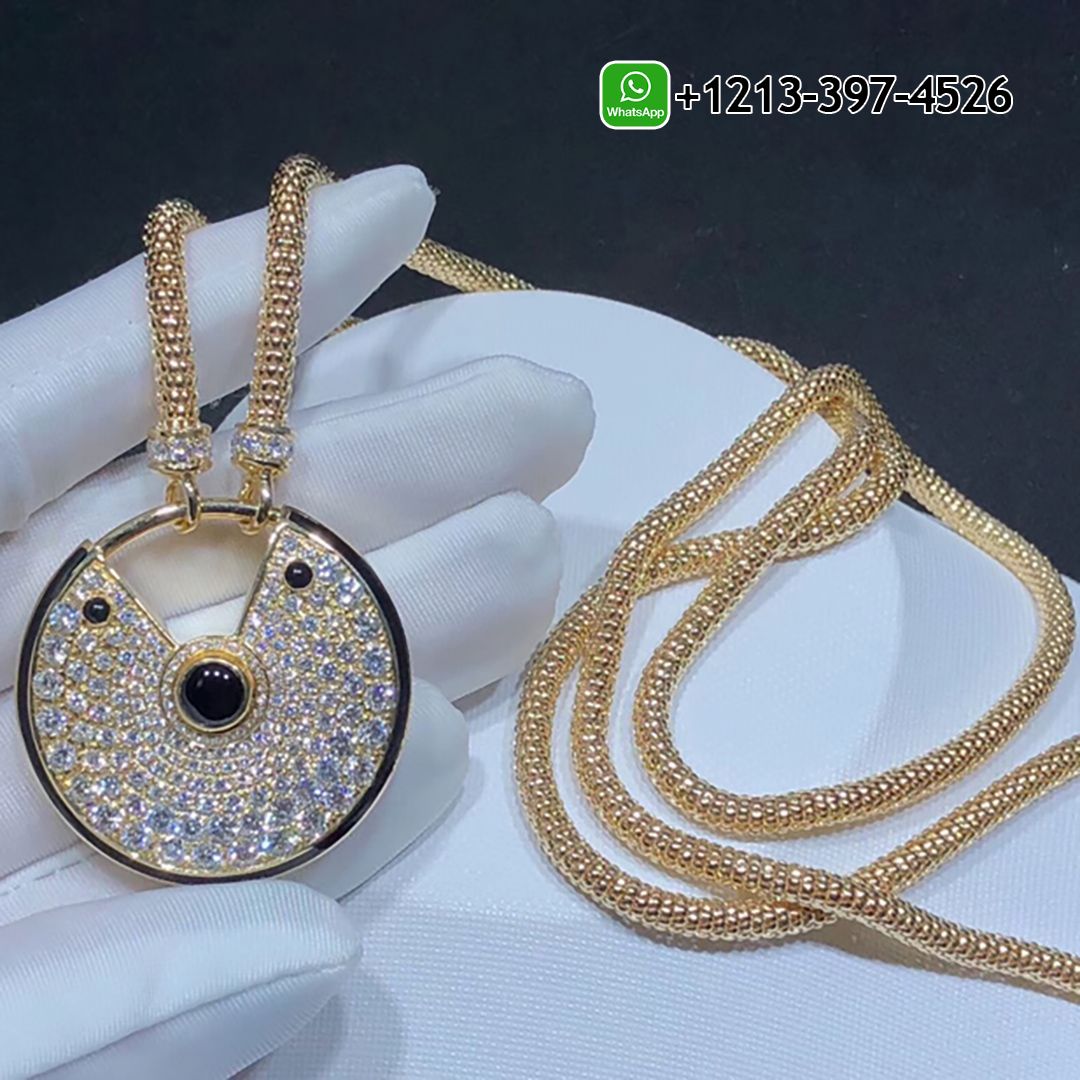 o4penploenb Custom Made Best Quality 1:1 Cartier Amulette De Cartier 18K Yellow Gold Diamonds Onyx Large Model Necklace - High Quality 18k Gold and Diamond Luxury Distinctive Collection Designer Jewelry Customized Factory Price - Image 2