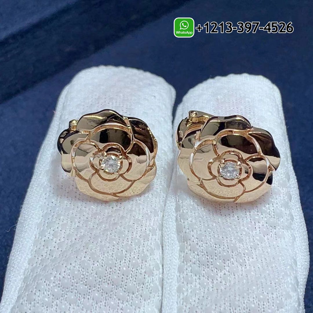 Best Sellers 1:1 Quality Cheap Chanel 18k Rose Gold & Diamond Extrait De Camélia Earrings - High Quality 18k Gold and Diamond Luxury Distinctive Collection Designer Jewelry Customized Factory Price