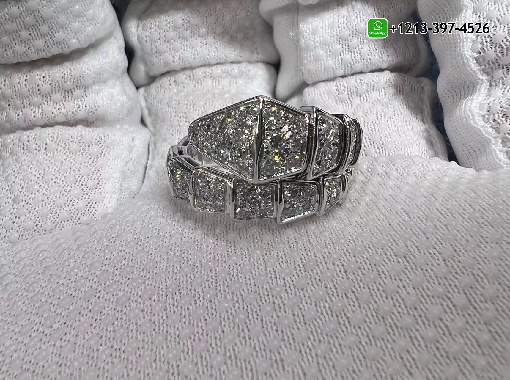 obyiey2sf22 Custom Made Best Sellers Quality 1:1 Copy Bulgari Serpenti Viper 18k White Gold Full Pave Diamond One-coil Ring - High Quality 18k Gold and Diamond Luxury Distinctive Collection Designer Jewelry Customized Factory Price - Image 5