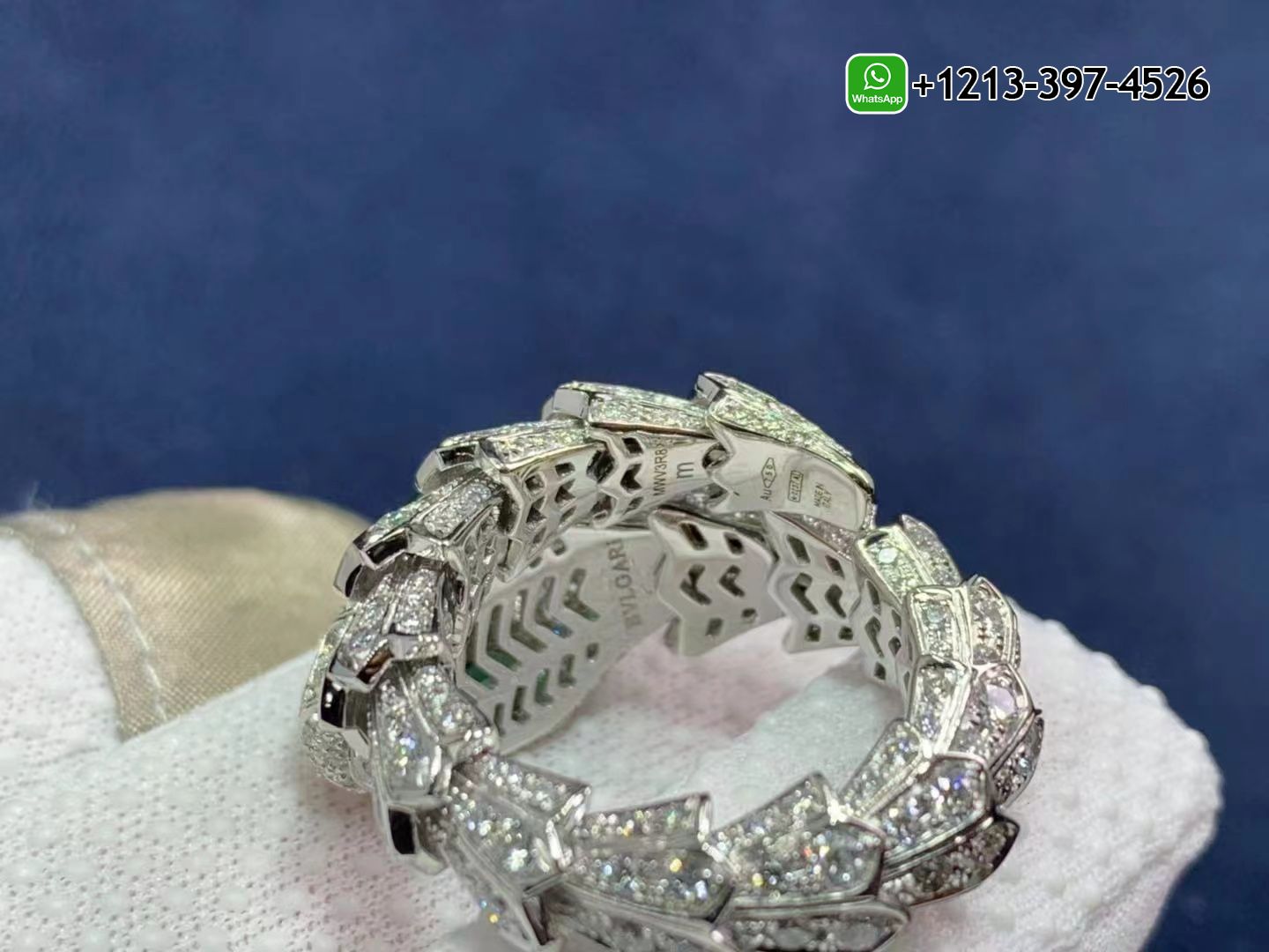 ojiisuiu02i Custom Made Best Quality 1:1 Cheap Bvlgari Serpenti Ring 18k White Gold with Pavé Diamonds, Emerald Eyes - High Quality 18k Gold and Diamond Luxury Distinctive Collection Designer Jewelry Customized Factory Price - Image 7