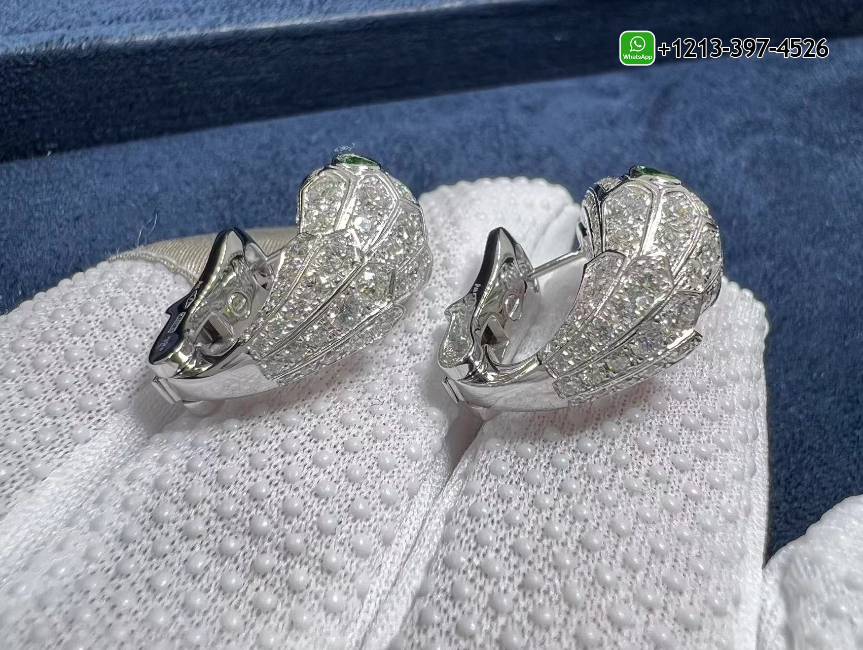 okjdapqsbxd Bvlgari Serpenti 18k White Gold Emerald Eyes and Pavé Diamonds Earrings 354702 - High Quality 18k Gold and Diamond Luxury Distinctive Collection Designer Jewelry Customized Factory Price - Image 3