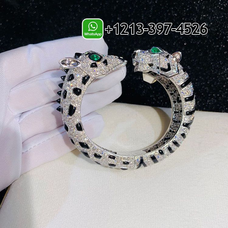 Highest Quality Cartier 18k White Gold Pave Diamonds Onyx Indomptables de Cartier Tiger and Giraffe Bracelet - High Quality 18k Gold and Diamond Luxury Distinctive Collection Designer Jewelry Customized Factory Price
