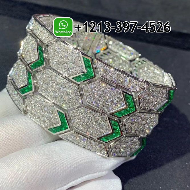 ol0aiagh1ct Best Sellers 1:1 Quality Cheap Custom Made Bvlgari Serpenti 18K White Gold Full Pave Diamond Emerald Bracelet - High Quality 18k Gold and Diamond Luxury Distinctive Collection Designer Jewelry Customized Factory Price - Image 3