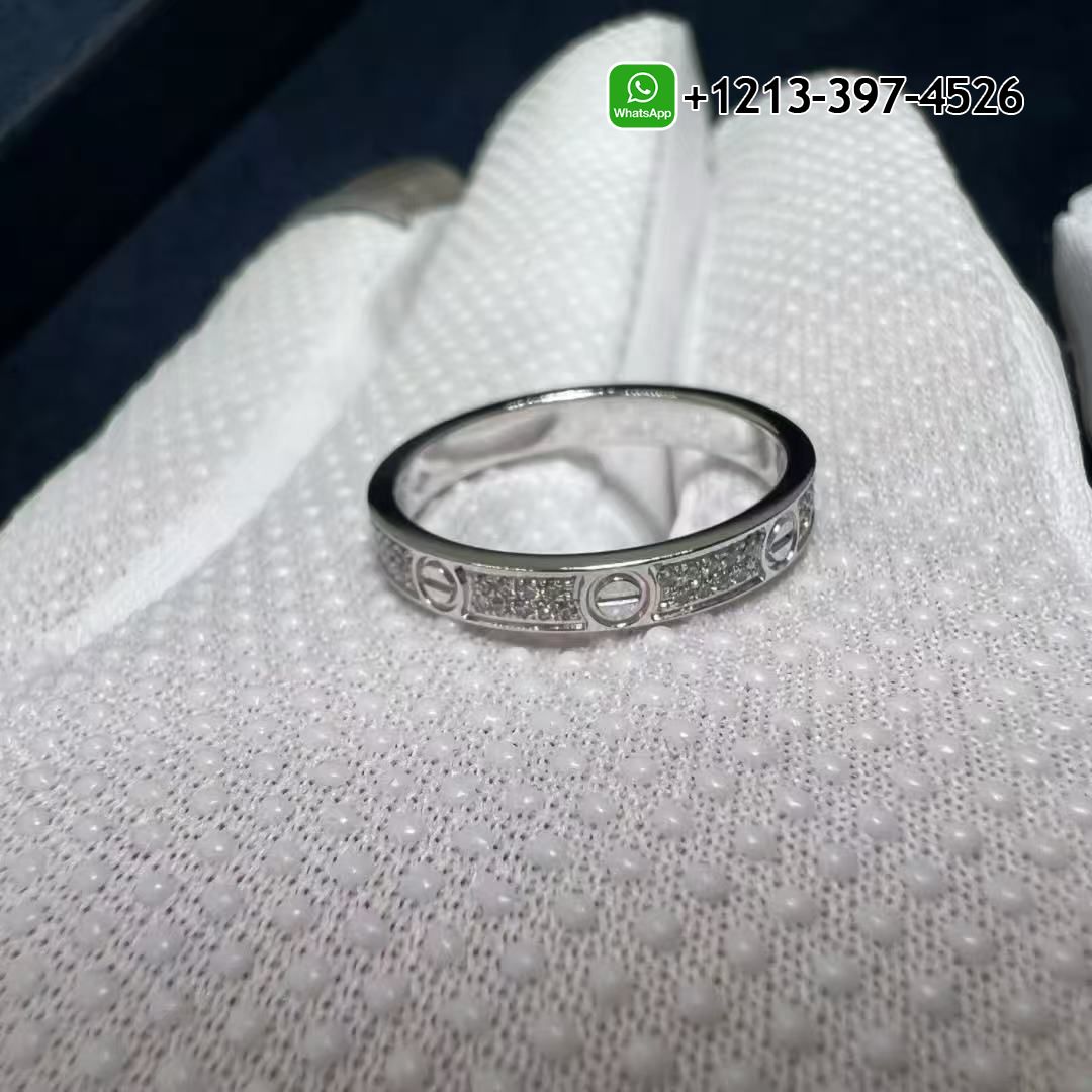 omr2kwiudxb Custom Made Best Sellers Quality 1:1 Cartier LOVE 18k White Gold Diamond-paved 2.6MM Band Small Model Ring - High Quality 18k Gold and Diamond Luxury Distinctive Collection Designer Jewelry Customized Factory Price - Image 4