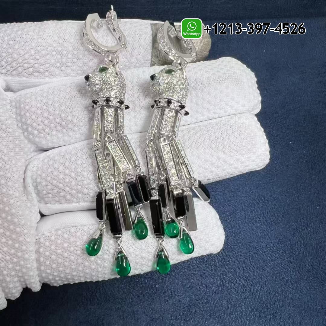 oqfvwhacp1i Best Sellers 1:1 Quality Cheap Custom Made Panthere de Cartier 18k White Gold Pave Diamond Onyx Emeralds Tassels Earrings - High Quality 18k Gold and Diamond Luxury Distinctive Collection Designer Jewelry Customized Factory Price - Image 5