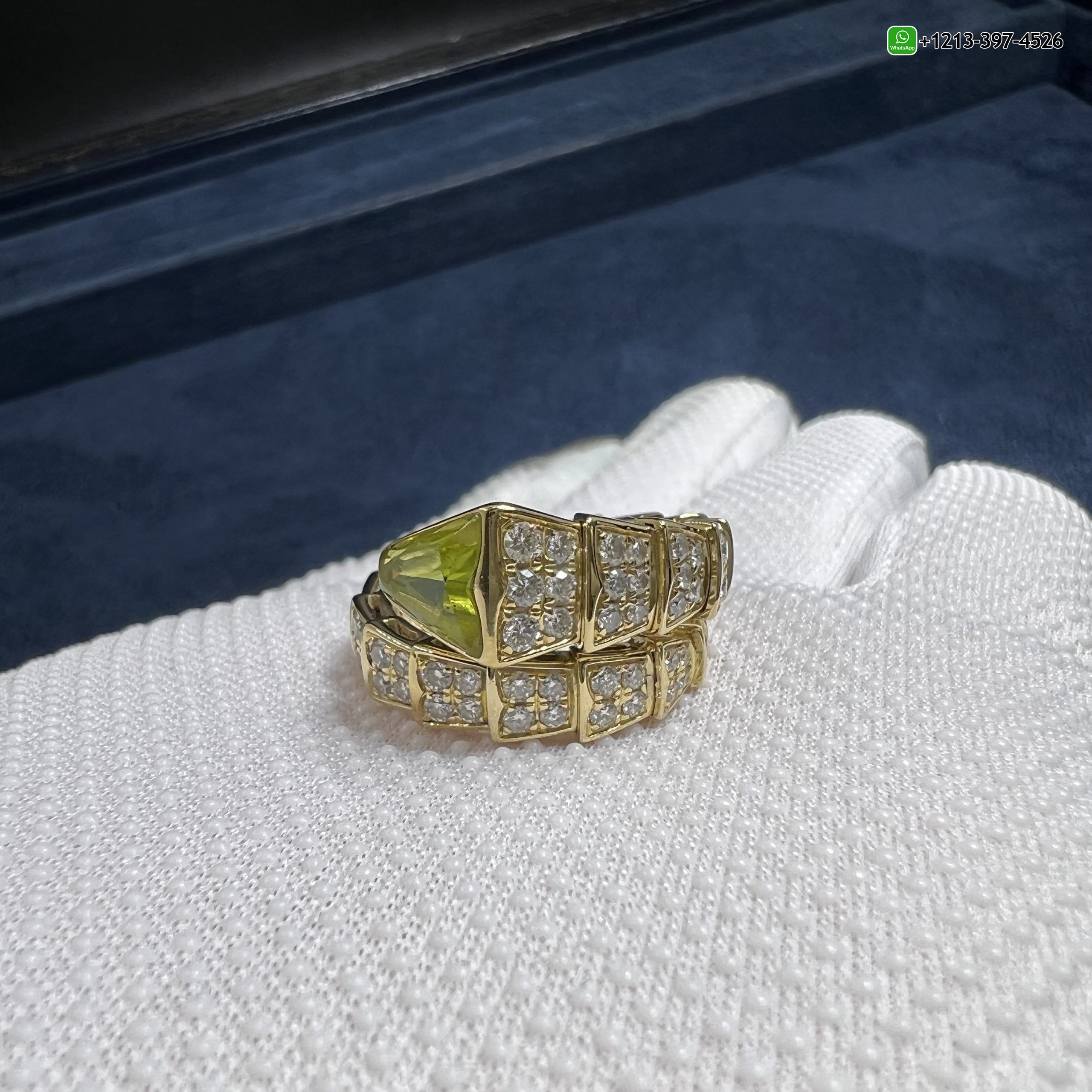 or3tysboik5 Real 1:1 High Quality Bvlgari Serpenti Viper 18k Yellow Gold Full Pavé Diamonds & Peridot One-coil Ring - High Quality 18k Gold and Diamond Luxury Distinctive Collection Designer Jewelry Customized Factory Price - Image 6
