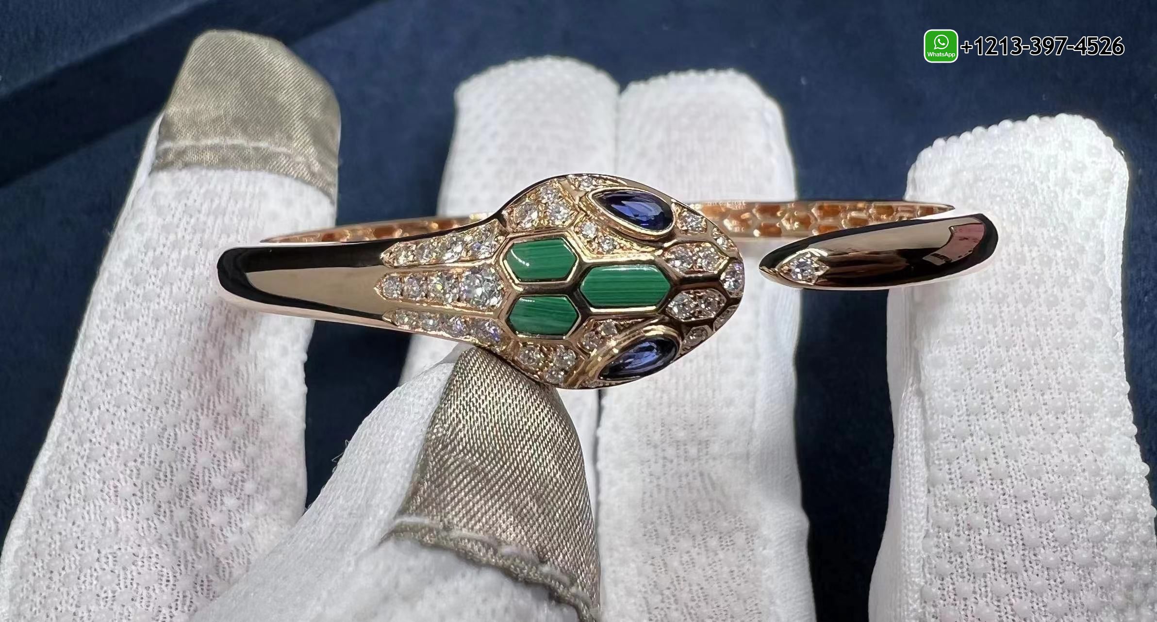 ospywtripfr Custom Made Best Sellers Quality 1:1 Copy Bvlgari Serpenti 18k Rose Gold Blue Sapphire, Malachite & Pave Diamond Bracelet - High Quality 18k Gold and Diamond Luxury Distinctive Collection Designer Jewelry Customized Factory Price - Image 9