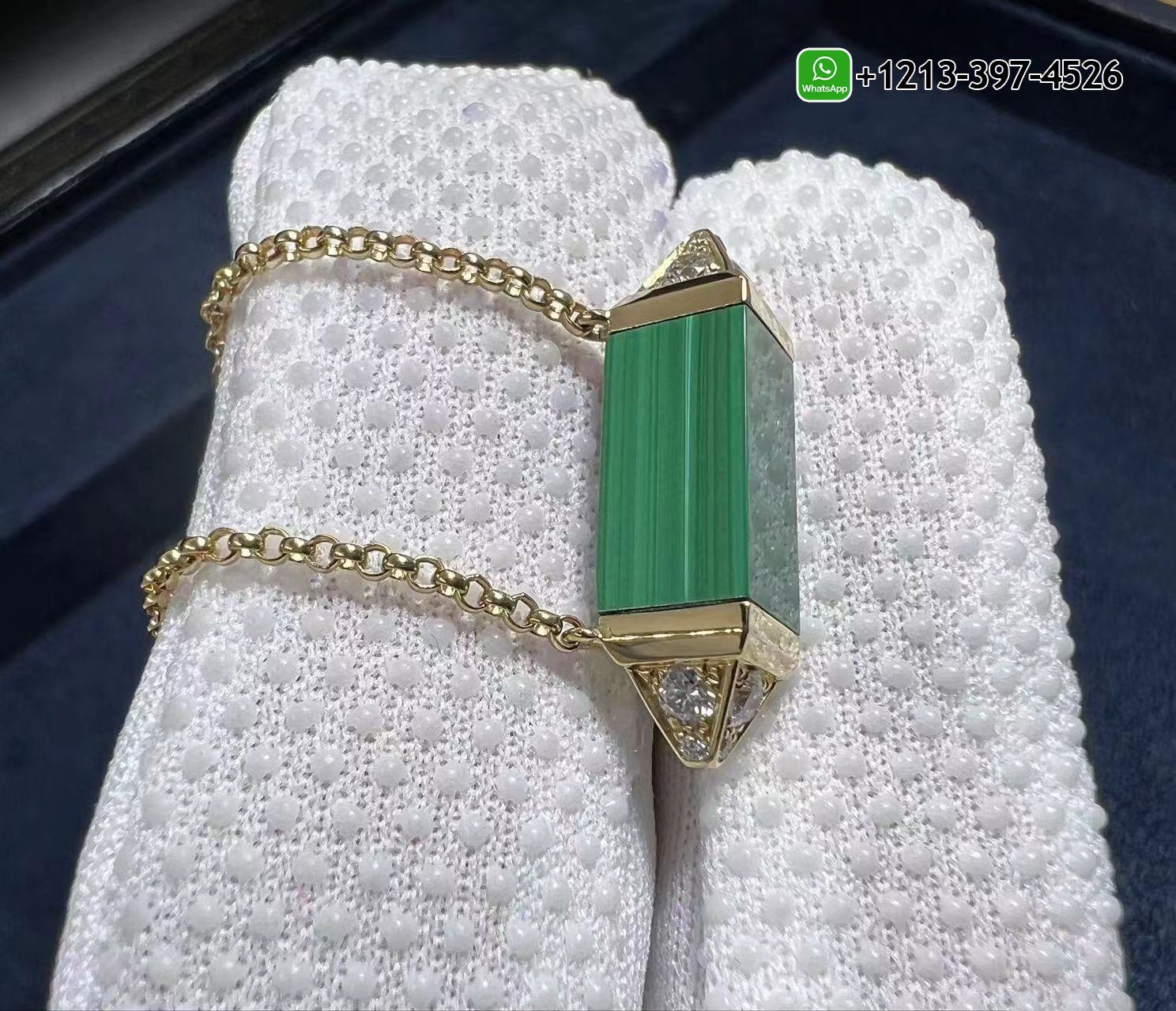ow2qrcvvelc Custom Made Best Sellers Quality 1:1 Copy Cartier 18K Yellow Gold Diamond & Malachite Medium Model Les Berlingots de Cartier Necklace - High Quality 18k Gold and Diamond Luxury Distinctive Collection Designer Jewelry Customized Factory Price - Image 3