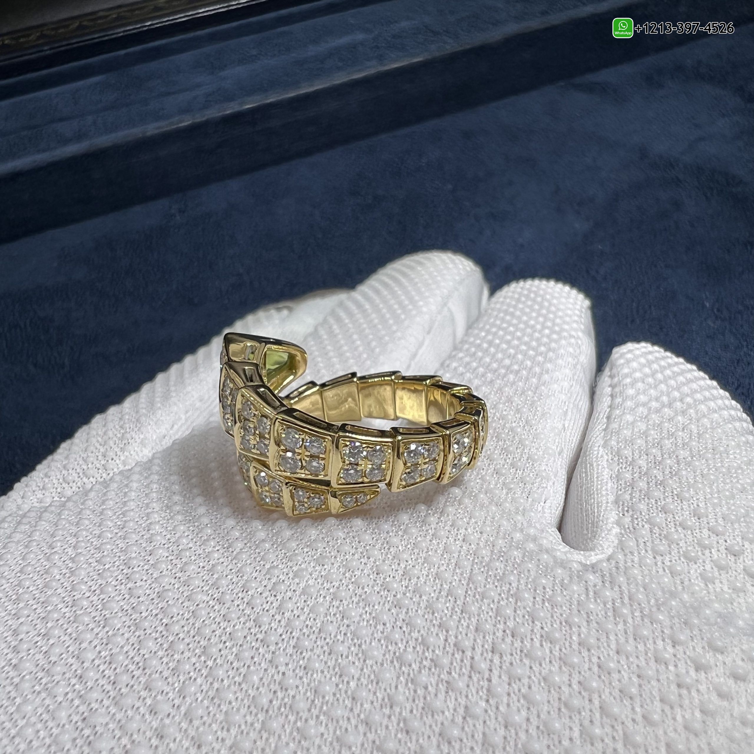 p1b5bia2fat Real 1:1 High Quality Bvlgari Serpenti Viper 18k Yellow Gold Full Pavé Diamonds & Peridot One-coil Ring - High Quality 18k Gold and Diamond Luxury Distinctive Collection Designer Jewelry Customized Factory Price - Image 8