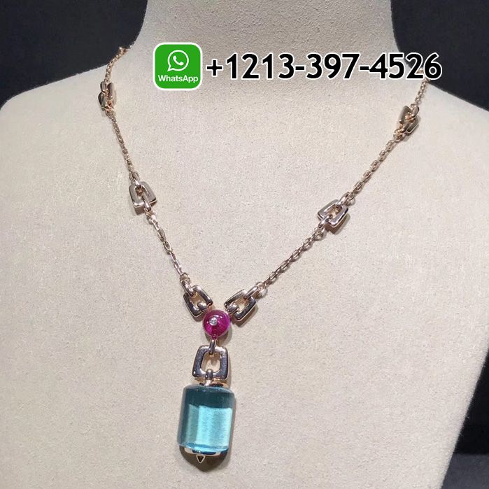 p1cf2qmi5zr Bvlgari Mvsa Necklace in 18 Kt Pink Gold with Blue Topaz Rubellite Beads and Diamond - High Quality 18k Gold and Diamond Luxury Distinctive Collection Designer Jewelry Customized Factory Price