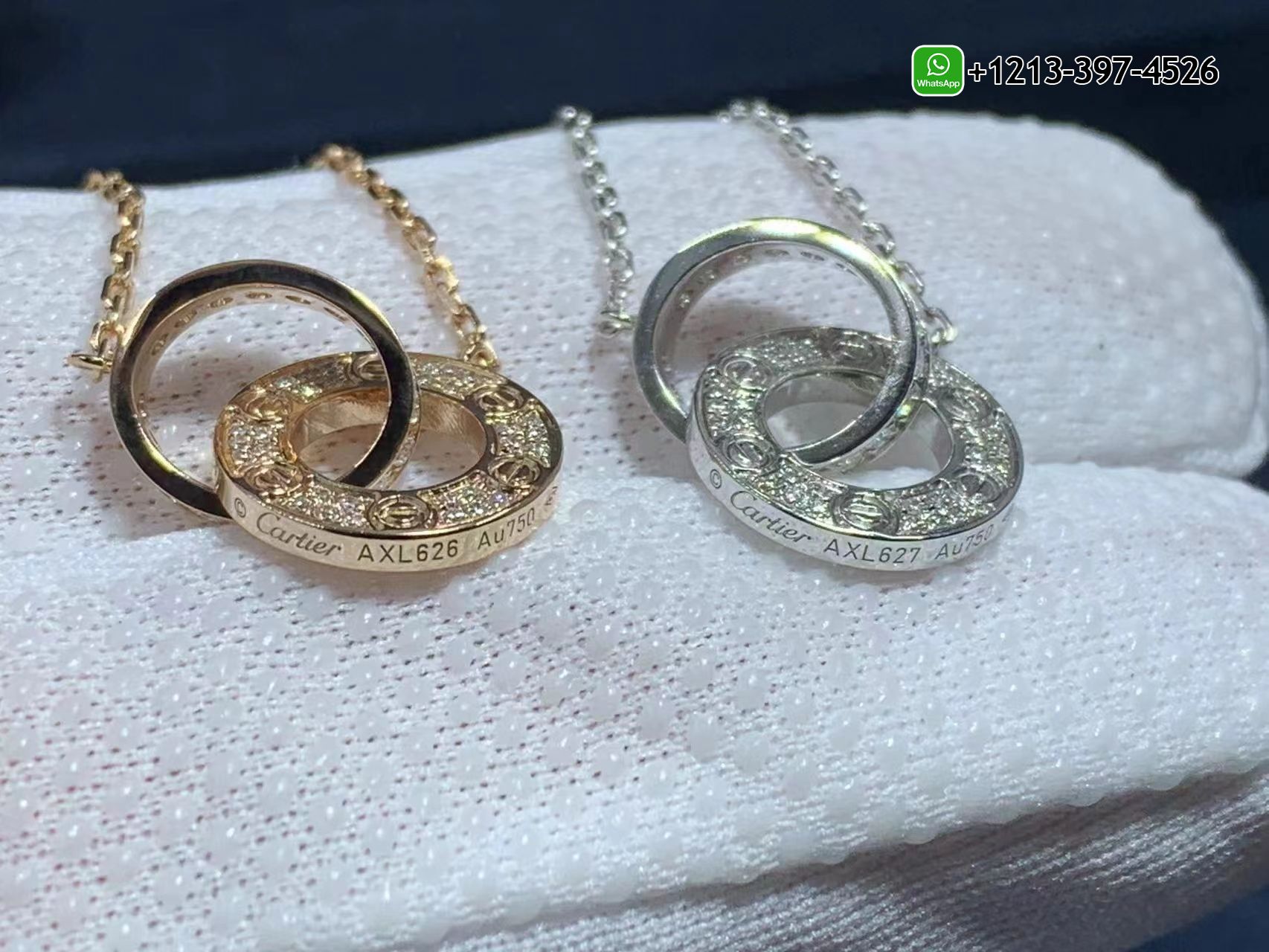p2enez552y5 Custom Made Best Quality 1:1 Cartier 18k Rose Gold Pave Diamond Interlocking LOVE Necklace - High Quality 18k Gold and Diamond Luxury Distinctive Collection Designer Jewelry Customized Factory Price - Image 5