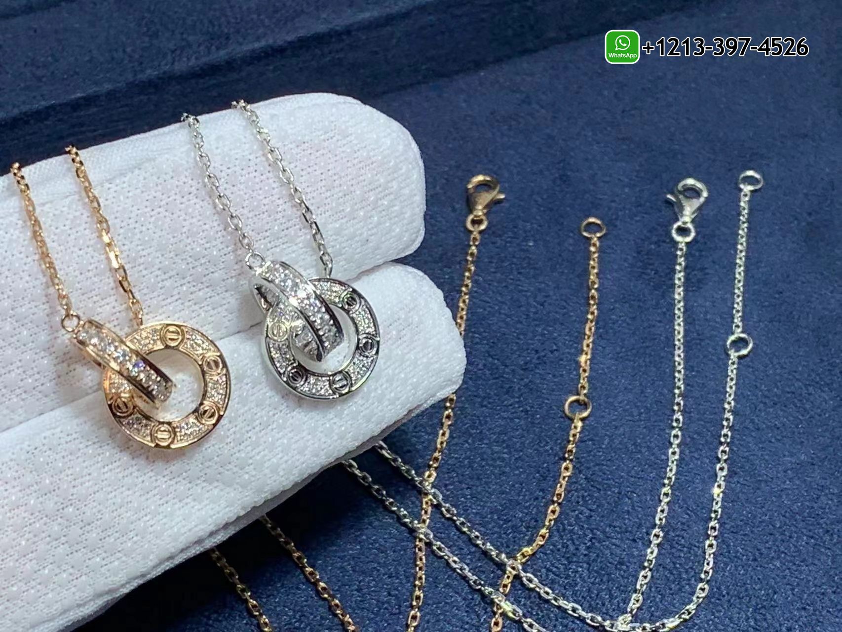 p2sri1ruqx4 Custom Made Best Quality 1:1 Cartier 18k Rose Gold Pave Diamond Interlocking LOVE Necklace - High Quality 18k Gold and Diamond Luxury Distinctive Collection Designer Jewelry Customized Factory Price - Image 7