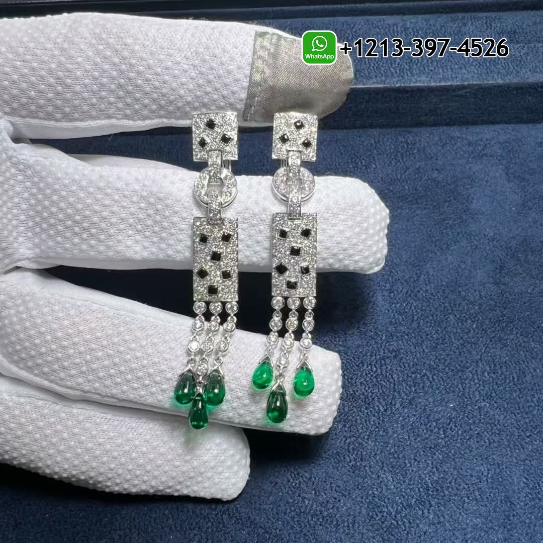 p3y104bsezh Custom Made Best Quality 1:1 Cartier Panthère de Cartier 18K White Gold Diamonds, Onyx,Emeralds Drop Earrings - High Quality 18k Gold and Diamond Luxury Distinctive Collection Designer Jewelry Customized Factory Price - Image 2