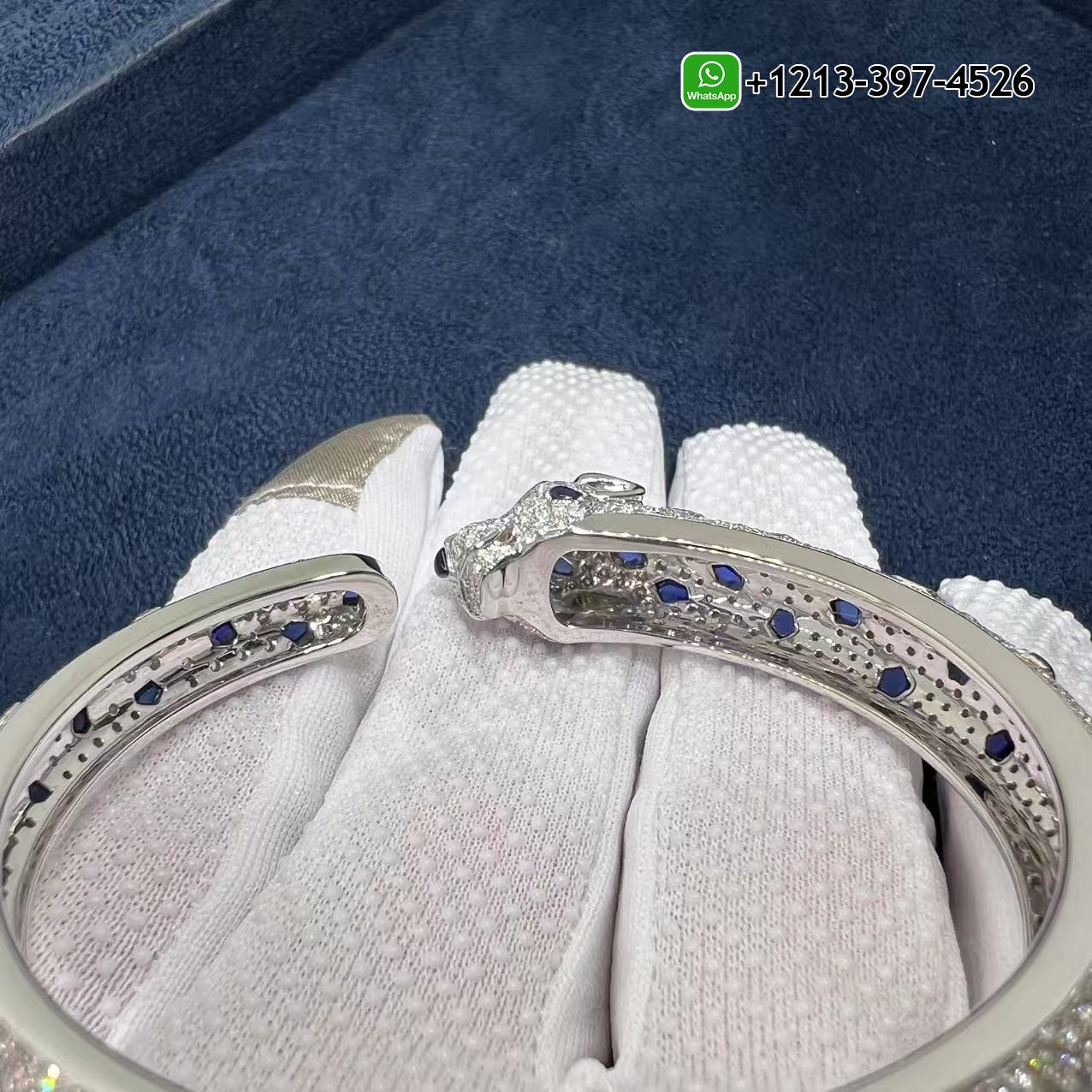 pbmhd4okjxq Best Sellers 1:1 Quality Cheap Custom Made Cartier 18k White Gold Full Pave Diamonds Sapphires Emerald Onyx Panthere de Cartier Bracelet - High Quality 18k Gold and Diamond Luxury Distinctive Collection Designer Jewelry Customized Factory Price - Image 5