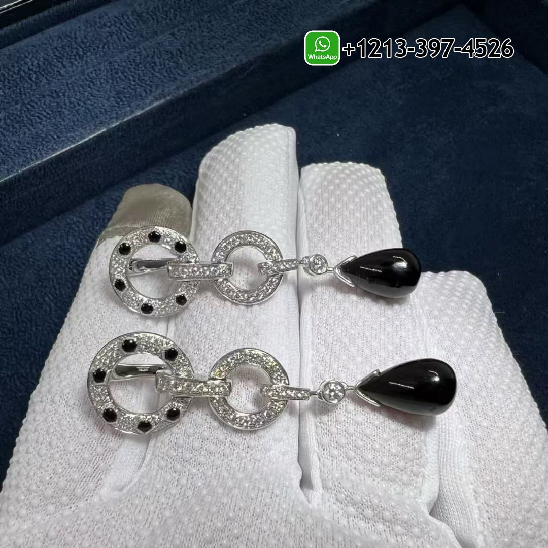 pbtd4a45ry4 Custom Made Best Sellers Quality 1:1 Cartier Panthère de Cartier Pave Diamonds Onyx 18k White Gold Drop Earrings - High Quality 18k Gold and Diamond Luxury Distinctive Collection Designer Jewelry Customized Factory Price - Image 3
