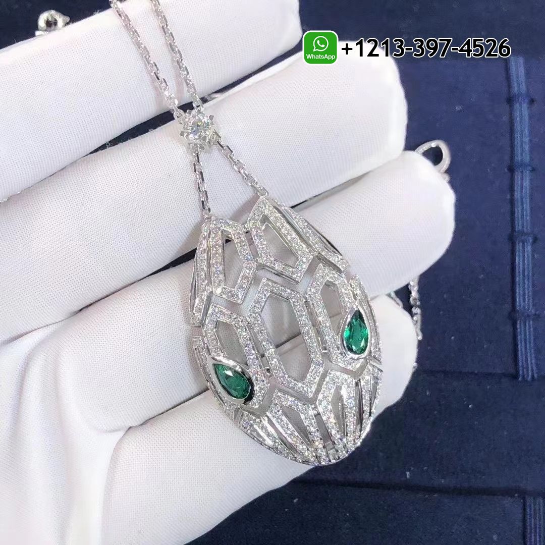 peanwu1rgvd Best Sellers 1:1 Quality Cheap Custom Made Bvlgari Serpenti Pave Diamond & Emerald Eyes 18K White Gold Pendant Necklace - High Quality 18k Gold and Diamond Luxury Distinctive Collection Designer Jewelry Customized Factory Price - Image 3