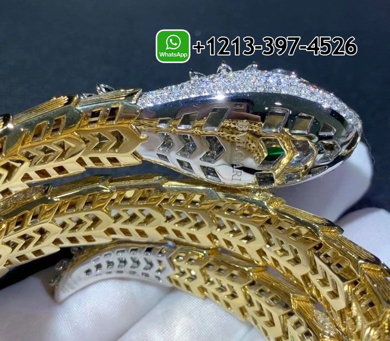 pjwcpk05221 Custom Made Best Quality 1:1 Bvlgari Serpenti 18K Yellow Gold Diamonds and Emerald High Jewellery Bracelet - High Quality 18k Gold and Diamond Luxury Distinctive Collection Designer Jewelry Customized Factory Price - Image 4