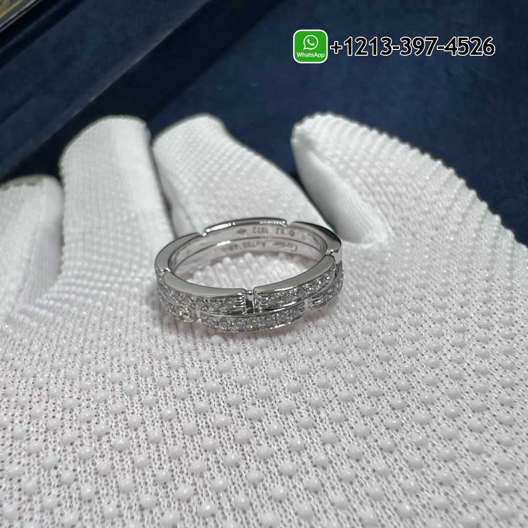 pkift4s4l3e Custom Made Best Sellers Quality 1:1 Cartier Maillon Panthère 18k White Gold 2 Half Diamond Paved Rows Wedding Band Ring - High Quality 18k Gold and Diamond Luxury Distinctive Collection Designer Jewelry Customized Factory Price - Image 5